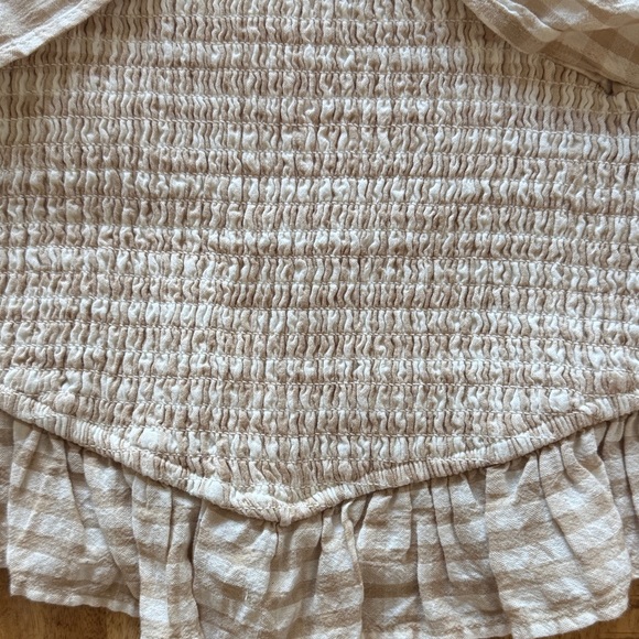 Japna 100% cotton Gingham Smocked Strapless tube Top blouse white tan Cream NWT - Picture 2 of 7
